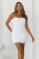 HELLO MOLLY Bring The Extravagance Feather Mini Dress White