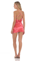 Mesh Rose Bodycon Dress in Pink and Red