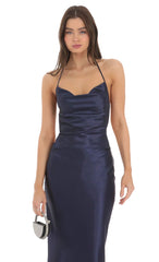 Satin Slip Two Piece Set in Navy