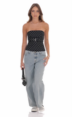 Polka Dot Strapless Buckle Top in Black