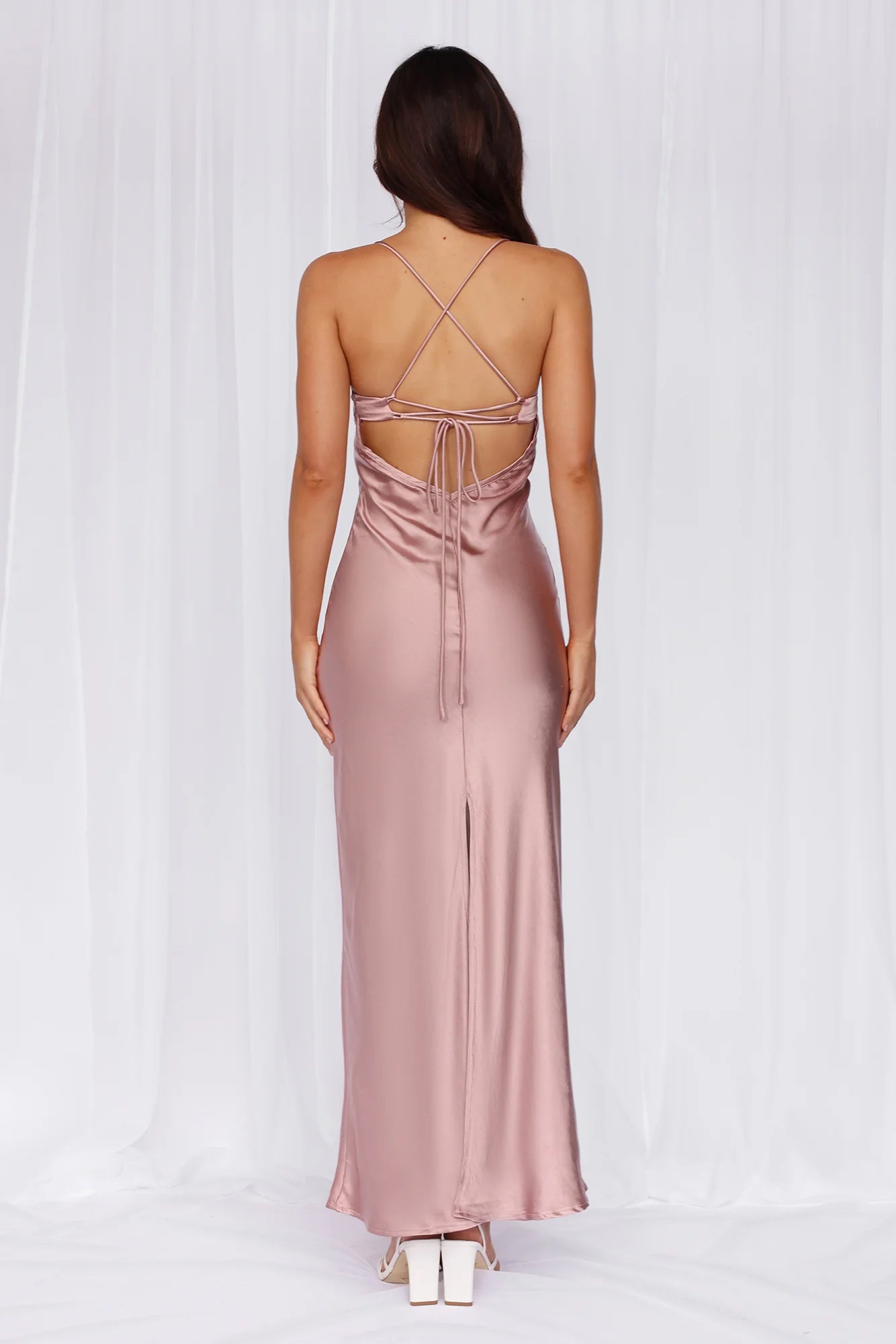 HELLO MOLLY The Samara Satin Maxi Dress Dusty Pink