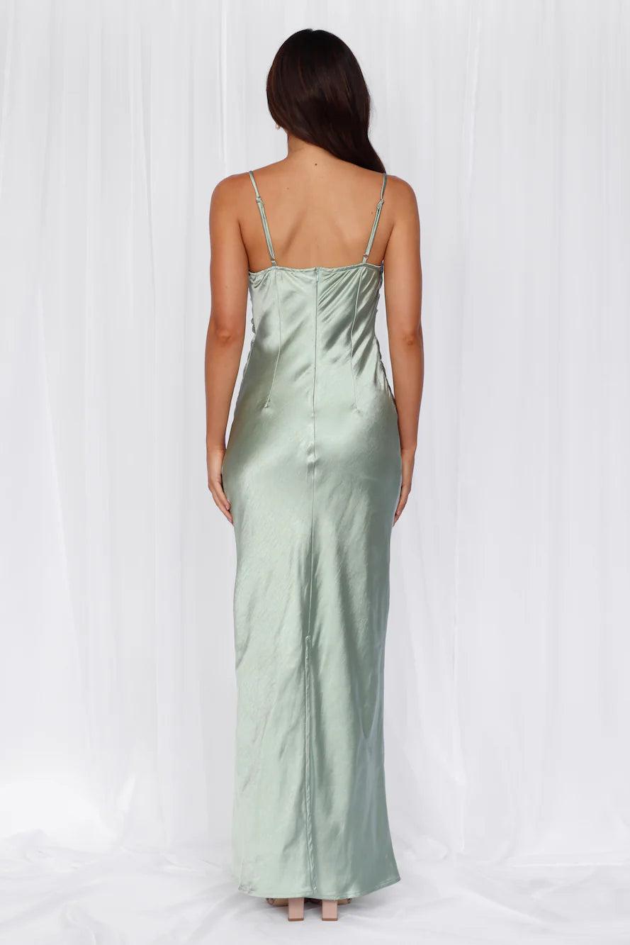 HELLO MOLLY The Madeline Cowl Satin Maxi Dress Sage