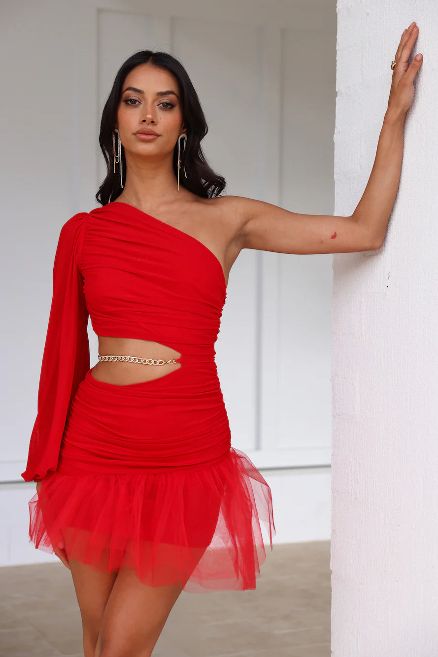 HELLO MOLLY Know Your Worth Tulle Mini Dress Red