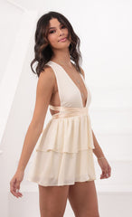 Plunge Neck Satin Ties Dress in Ivory