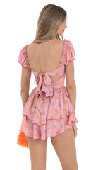 Floral Puff Sleeve Romper in Pink