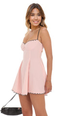 Scallop Trim Fit and Flare Dress in Pink