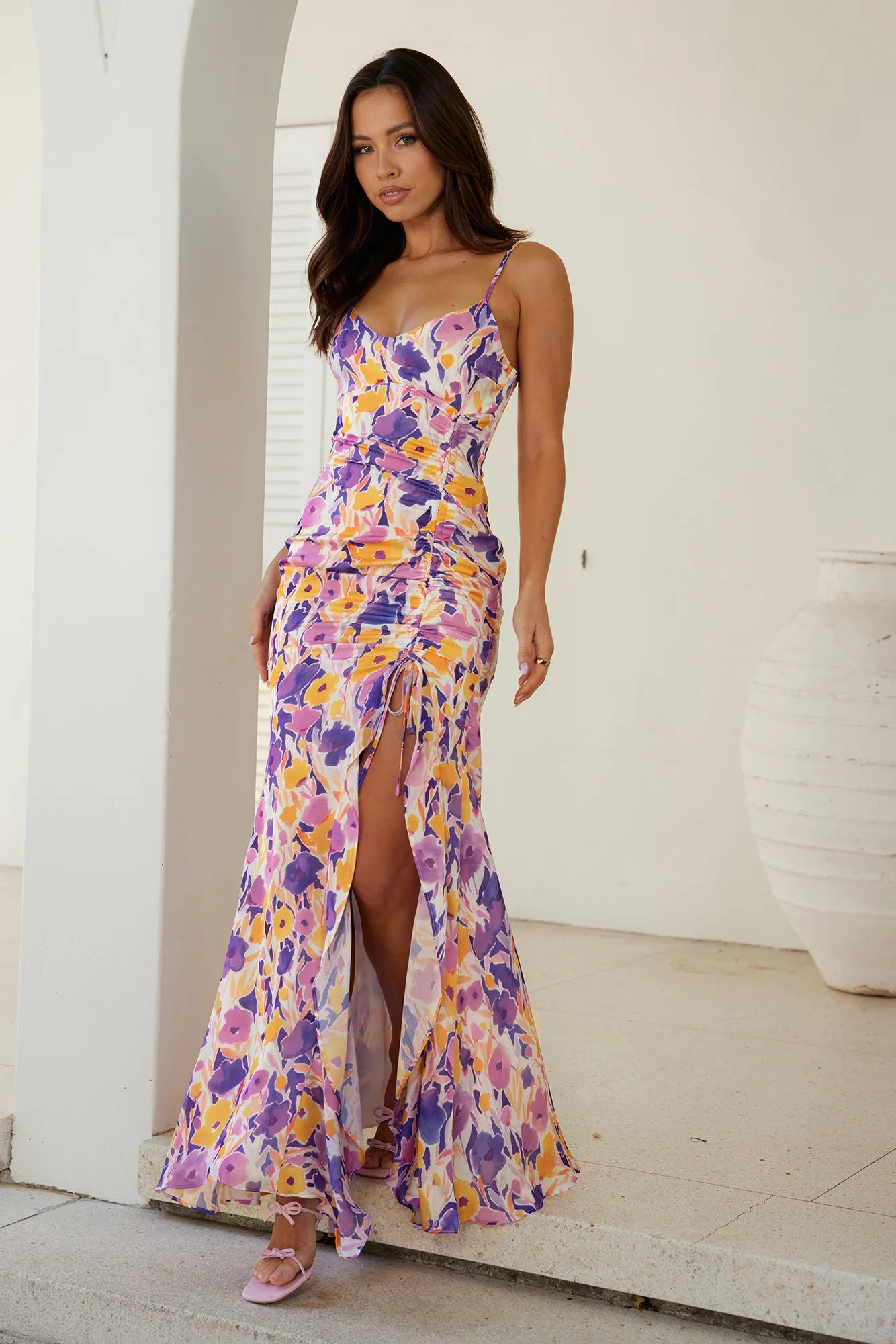 HELLO MOLLY On Your Wishlist Satin Maxi Dress Multi Print