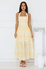Leona Halter Embroidered Maxi Dress Yellow