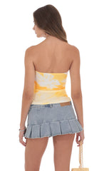 Mesh Floral Ruched Tube Top in Yellow