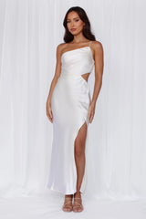 HELLO MOLLY The Opal One Shoulder Satin Maxi Dress Pearl