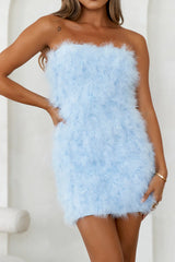 HELLO MOLLY Bring The Extravagance Feather Mini Dress Baby Blue