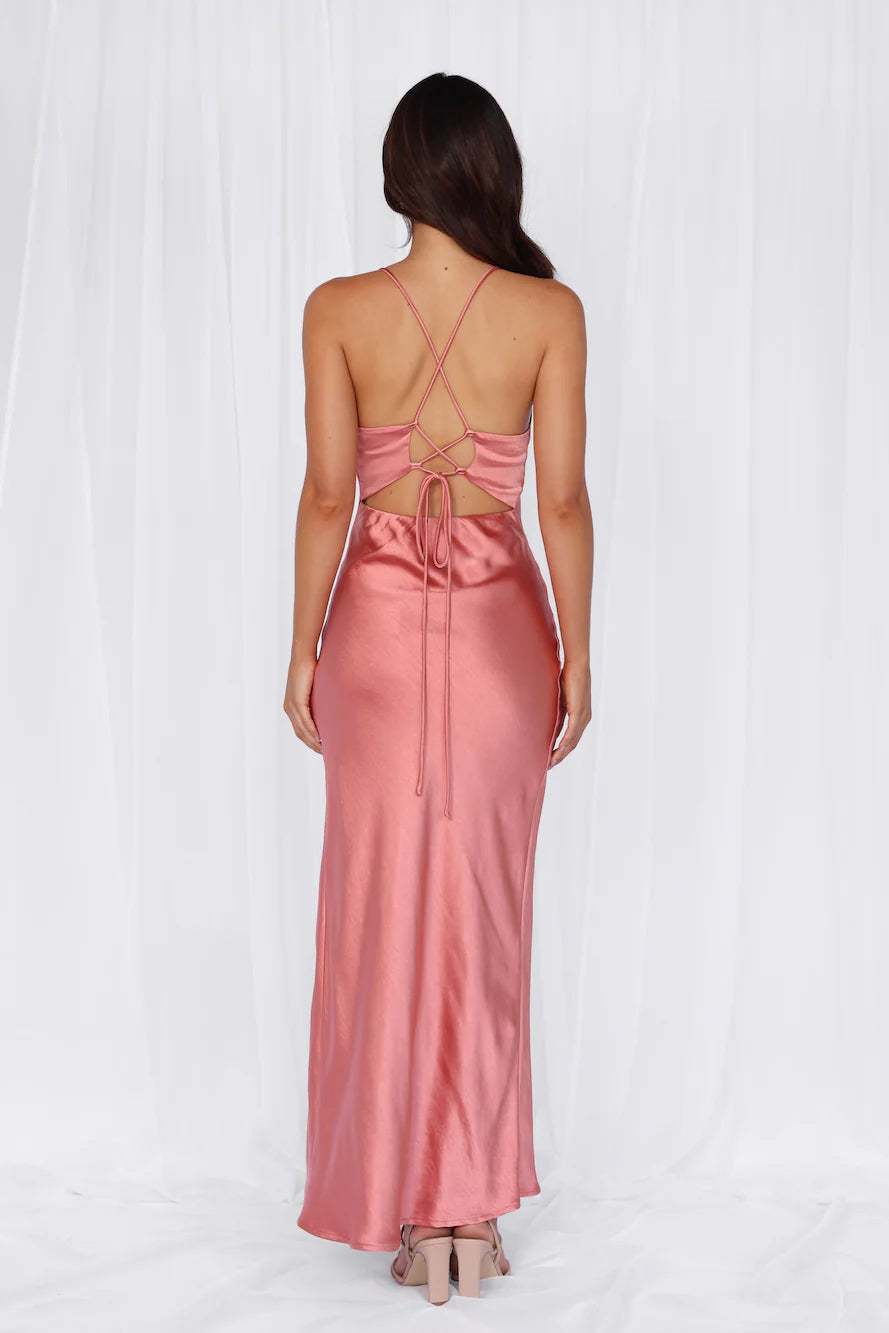HELLO MOLLY The Sophia Satin Maxi Dress Rose