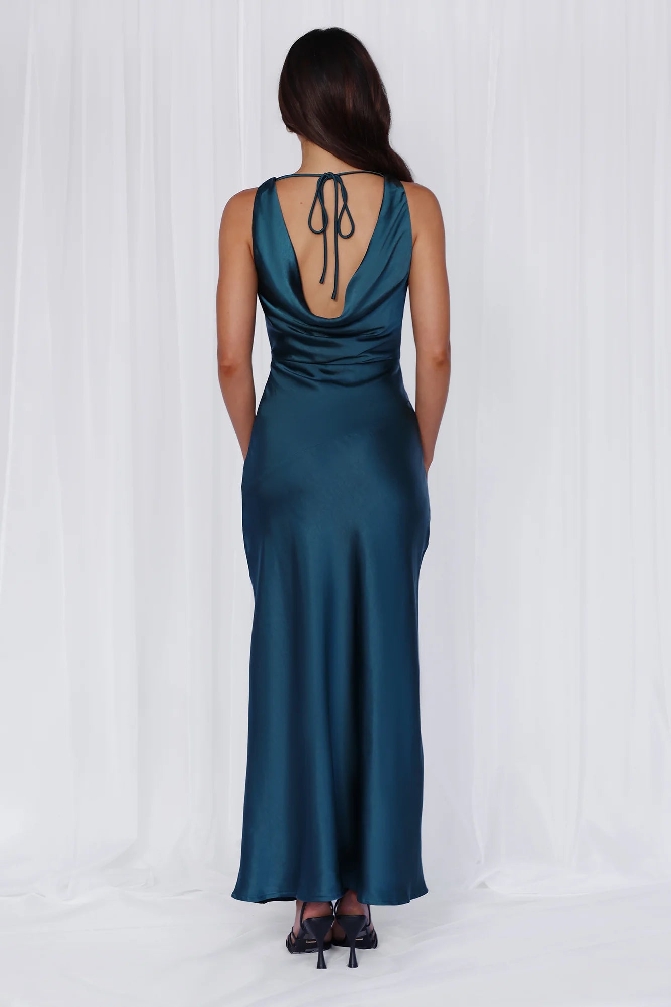HELLO MOLLY The Loretta Cowl Satin Maxi Dress Teal