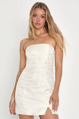 Bubbly Beauty Ivory Jacquard Strapless Bustier Mini Dress