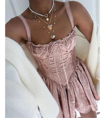 Flirt It Up Floral Jacquard Satin Corset Skater Dress