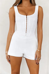 HELLO MOLLY Charm Of Mine Bandage Corset Crop Top White