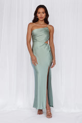 HELLO MOLLY The Opal One Shoulder Satin Maxi Dress Sage