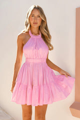 Hamptons Vacation Halter Mini Dress Pink