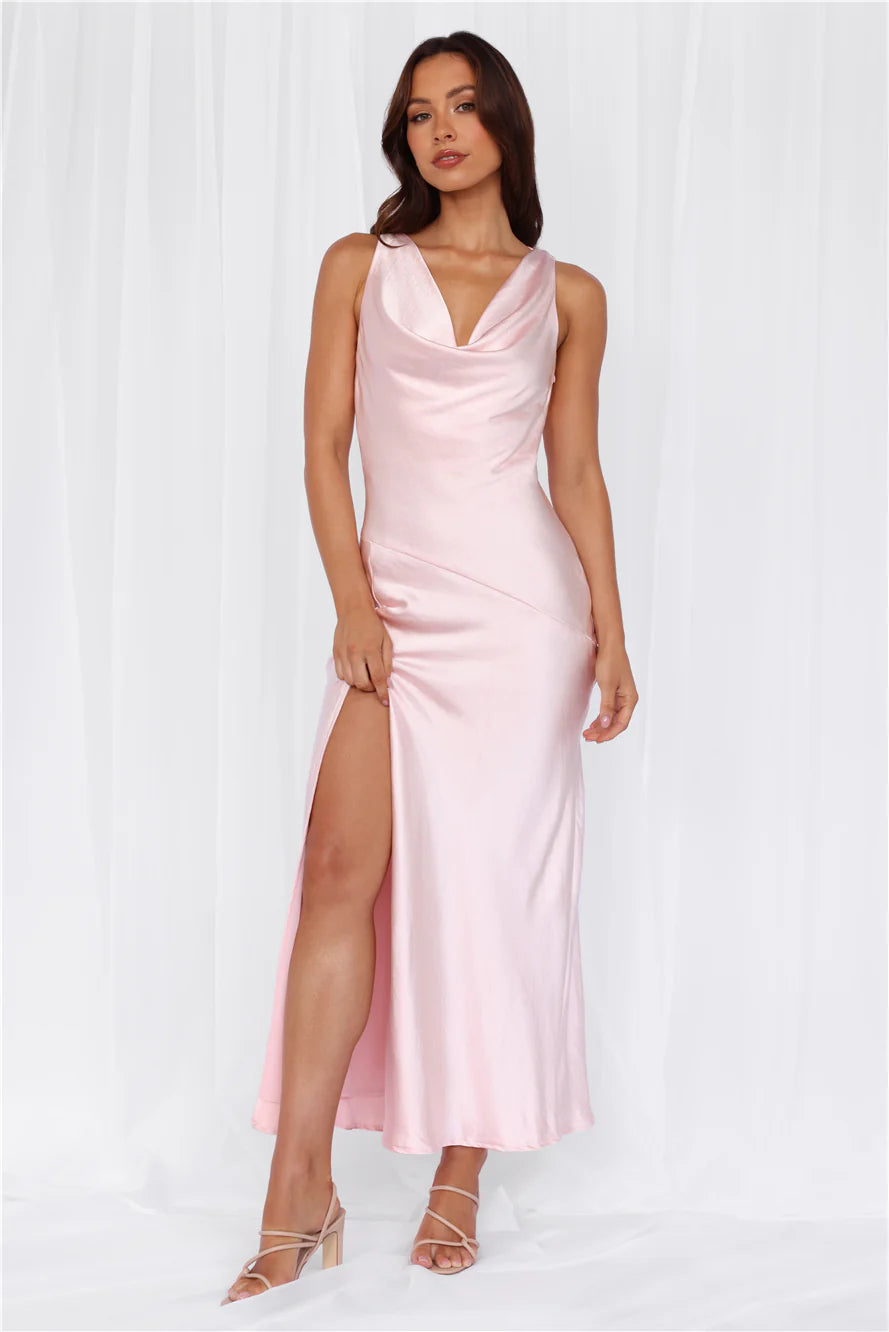 HELLO MOLLY The Loretta Cowl Satin Maxi Dress Pink