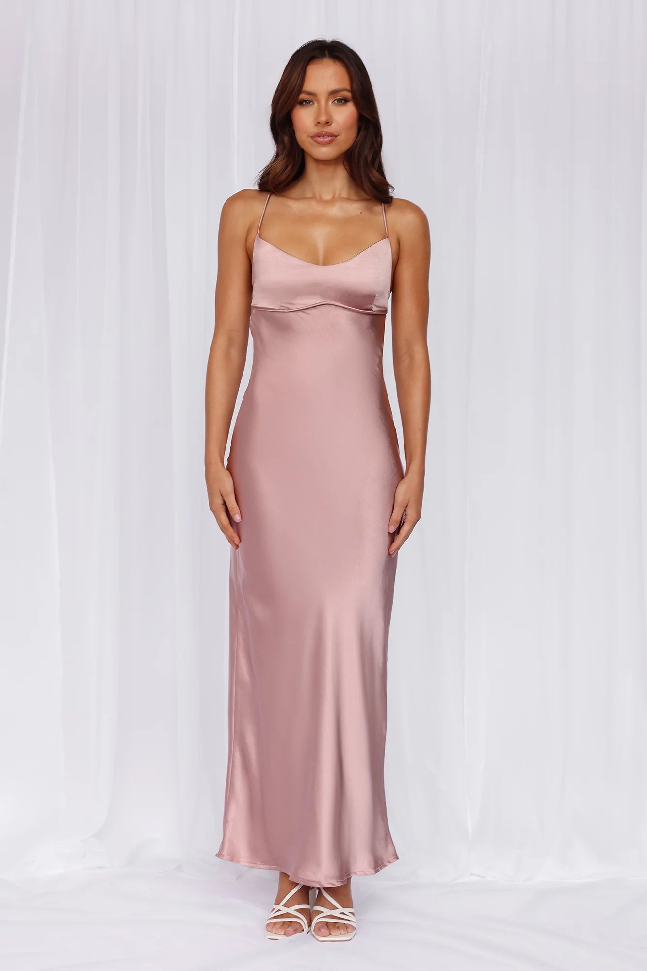 HELLO MOLLY The Samara Satin Maxi Dress Dusty Pink