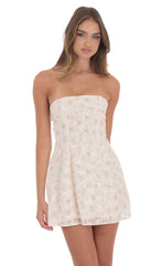 Floral Strapless Fit and Flare Dress in Ivory