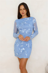 Nicolette Long Sleeve Mesh Mini Dress Blue