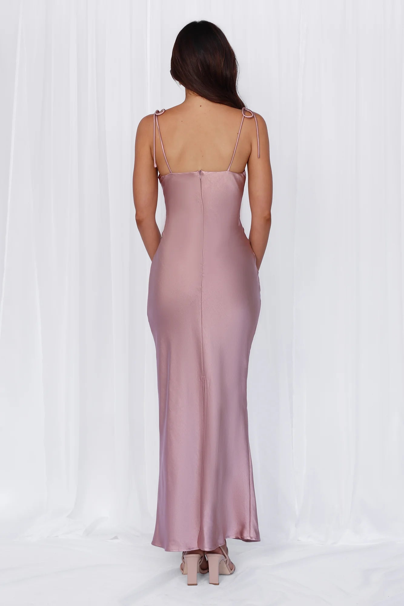 HELLO MOLLY The Penelope Cowl Satin Maxi Dress Dusty Pink