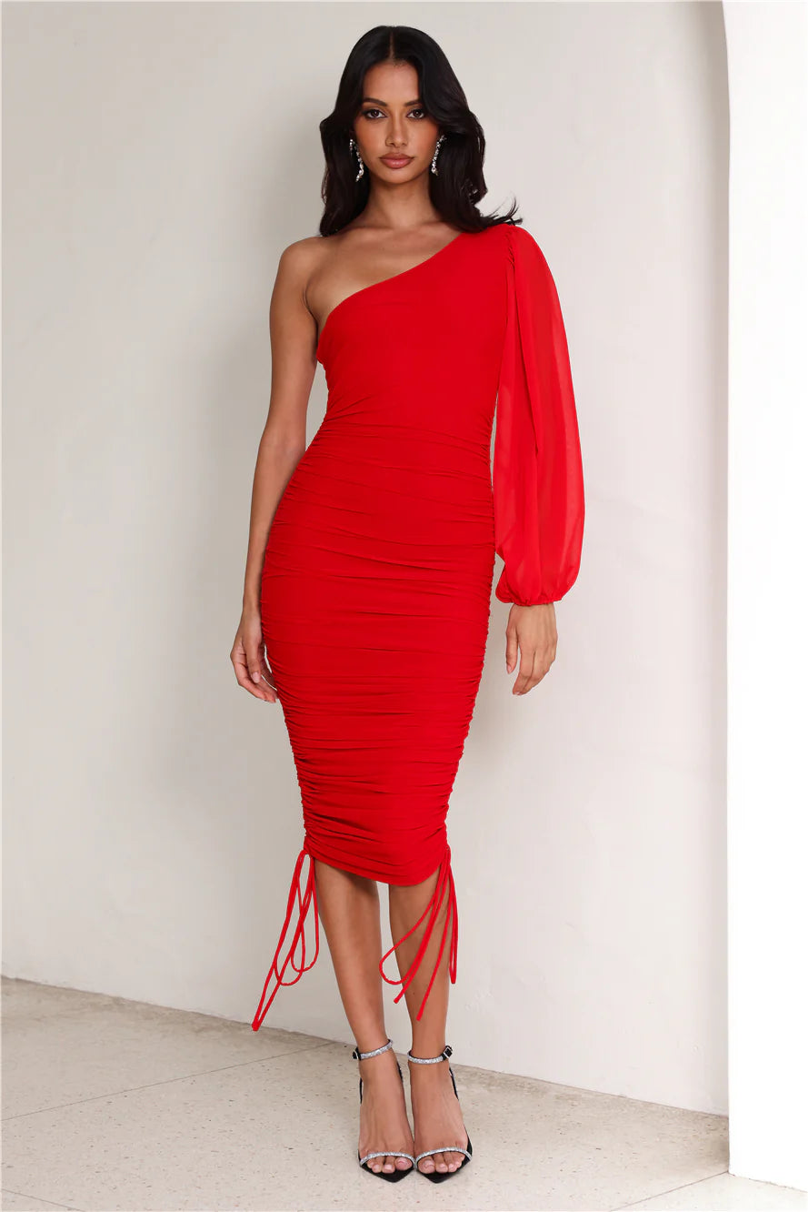 HELLO MOLLY Tango Time Midi Dress Red