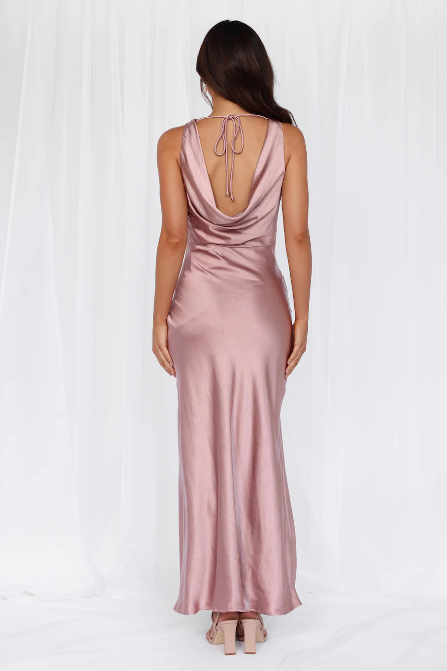 HELLO MOLLY The Loretta Cowl Satin Maxi Dress Dusty Pink