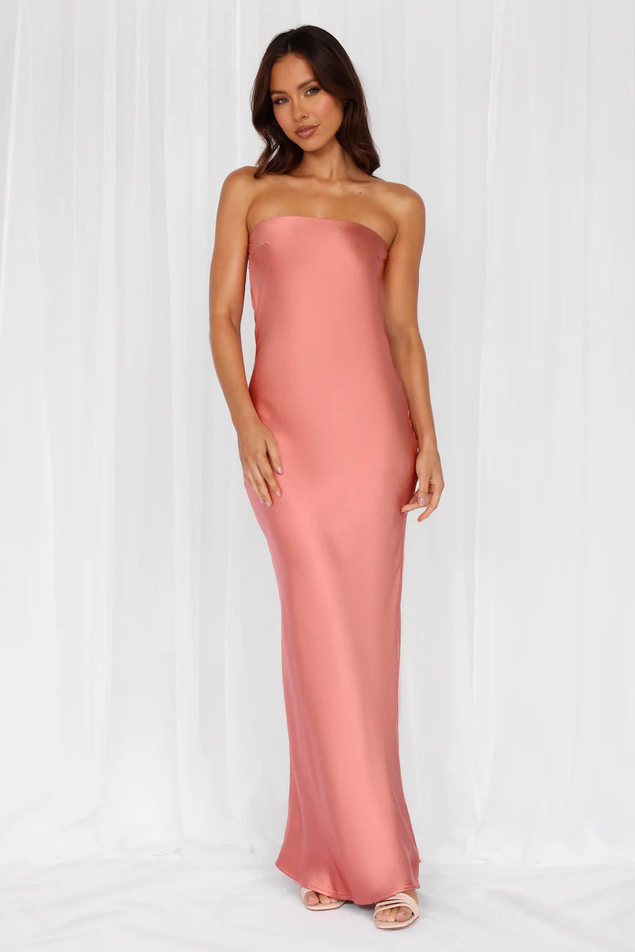 HELLO MOLLY The Felicity Strapless Satin Maxi Dress Rose