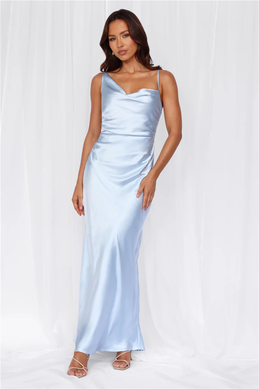 HELLO MOLLY The Madeline Cowl Satin Maxi Dress Blue