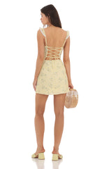 Floral Sweetheart Neck Dress in Yellow