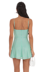 Foiled Mesh Corset A-line Dress in Seafoam Green