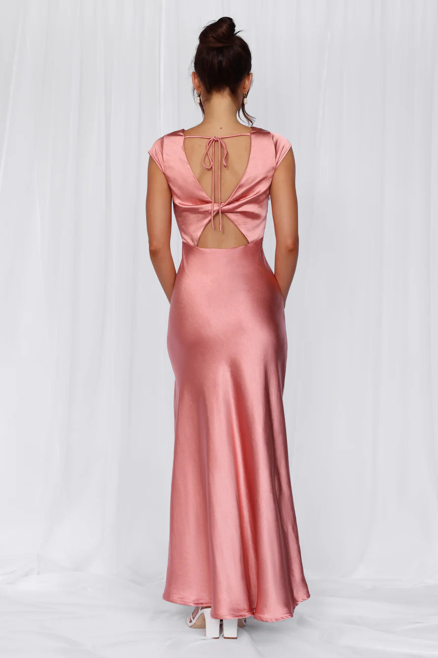 HELLO MOLLY The Valentina Cap Sleeve Satin Maxi Dress Rose