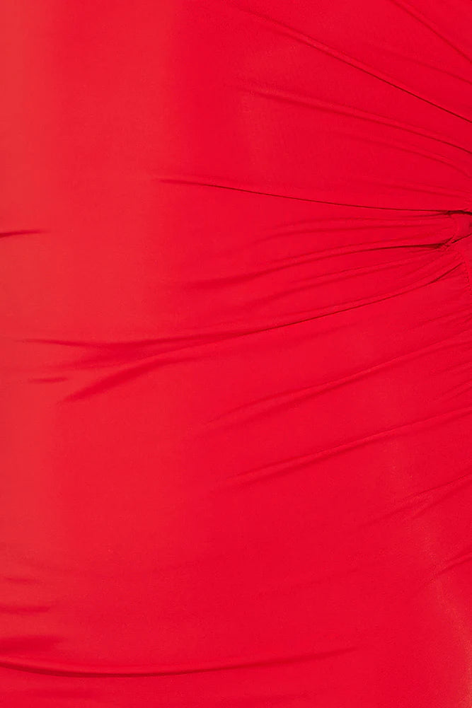 HELLO MOLLY All The Frills Strapless Midi Dress Red
