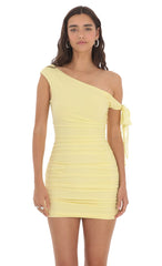 Off Shoulder Ruched Bodycon Dress in Yellow