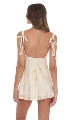 Gold Foil Open Back Dress in Cream