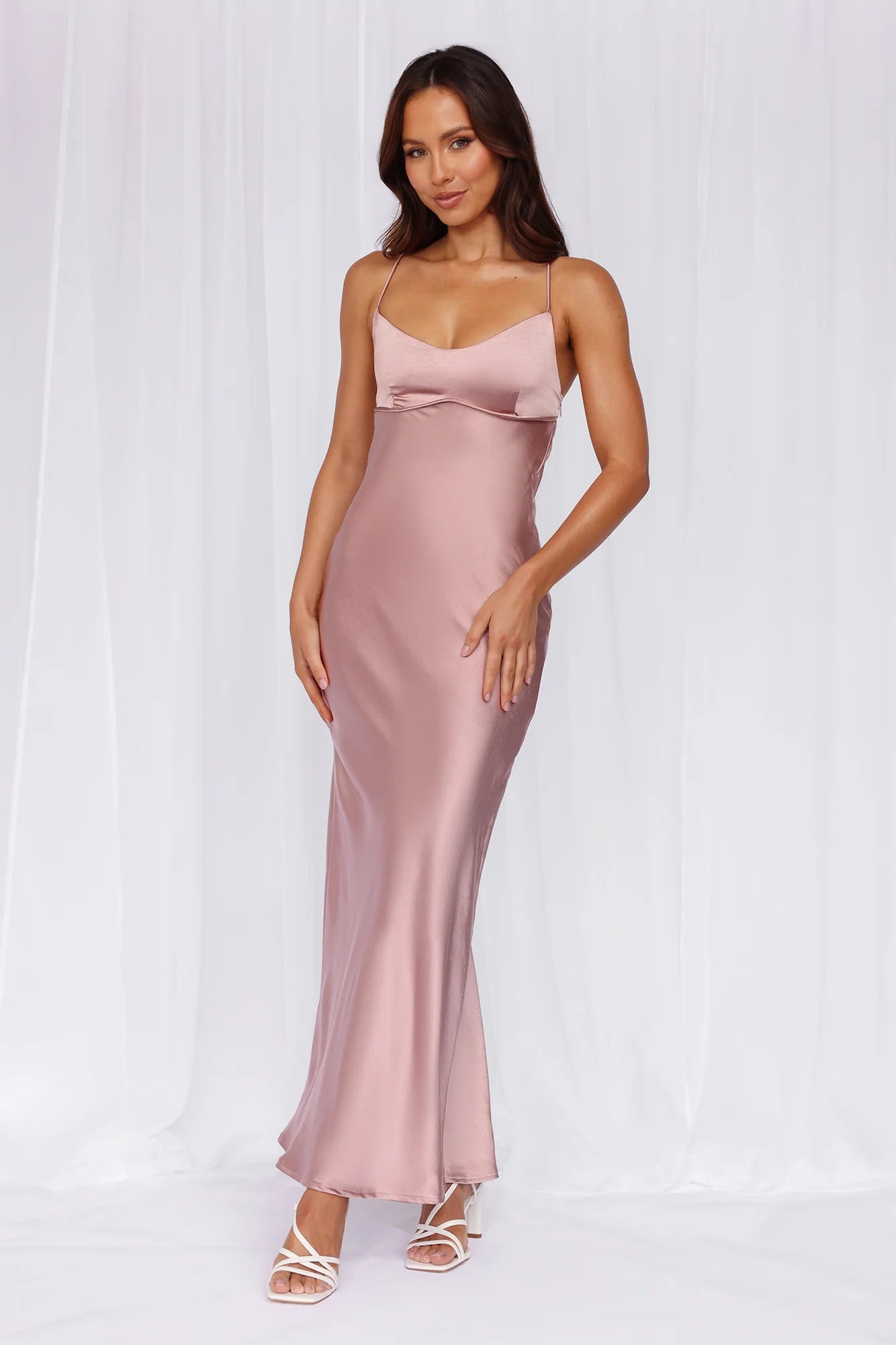 HELLO MOLLY The Samara Satin Maxi Dress Dusty Pink