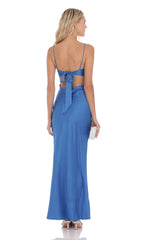 Satin Back Tie Maxi Dress in Royal Blue