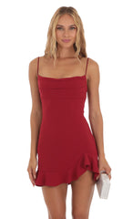 Ruffled Slit Dress in Red