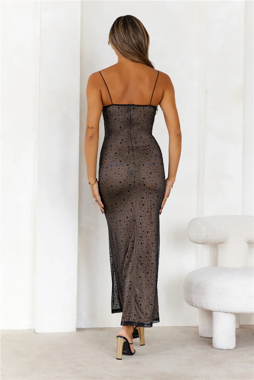 HELLO MOLLY Wishlisted Diamonds Mesh Maxi Dress Black