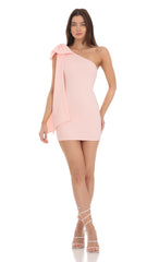 One Shoulder Bow Dress in Pink