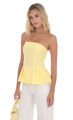 Strapless Peplum Top in Yellow