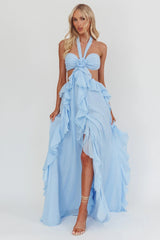 Santiago Cut-Out Ruffle Maxi Dress Ice Blue
