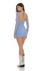 Mesh Long Sleeve Bodycon Dress in Blue