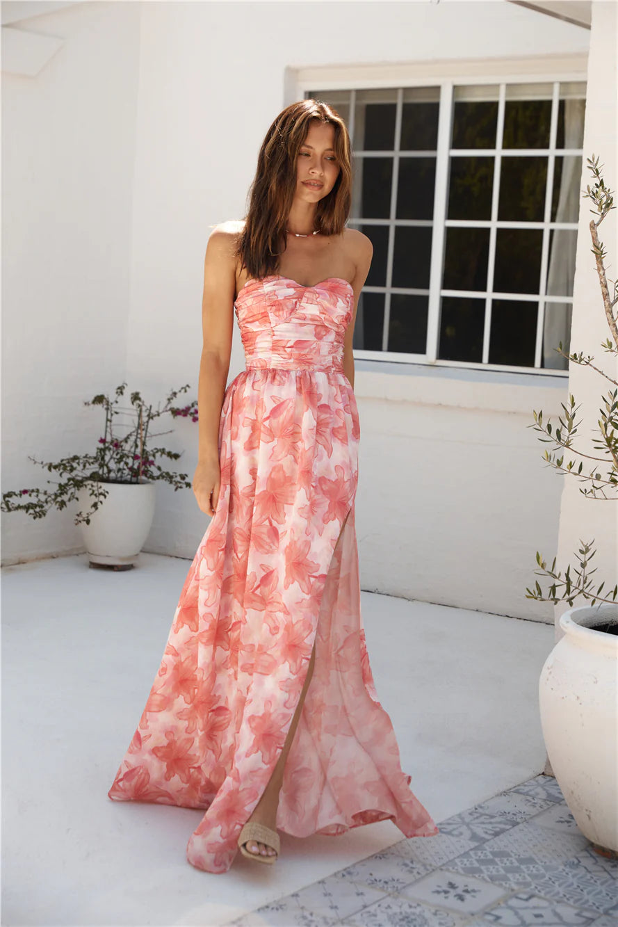 HELLO MOLLY Dainty Events Strapless Maxi Dress Pink