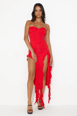 HELLO MOLLY All The Frills Strapless Midi Dress Red