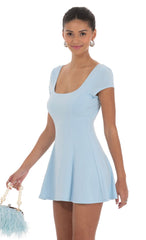 Scoop Neck Short Sleeve Dress in Blue