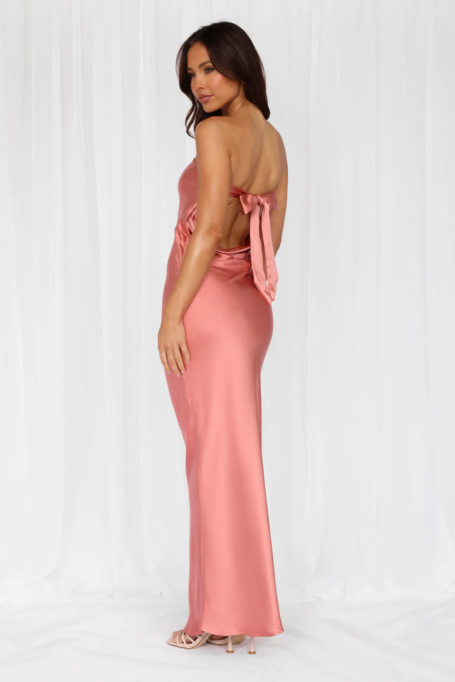 HELLO MOLLY The Felicity Strapless Satin Maxi Dress Rose