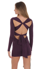 Long Sleeve Twist Dress in Purple